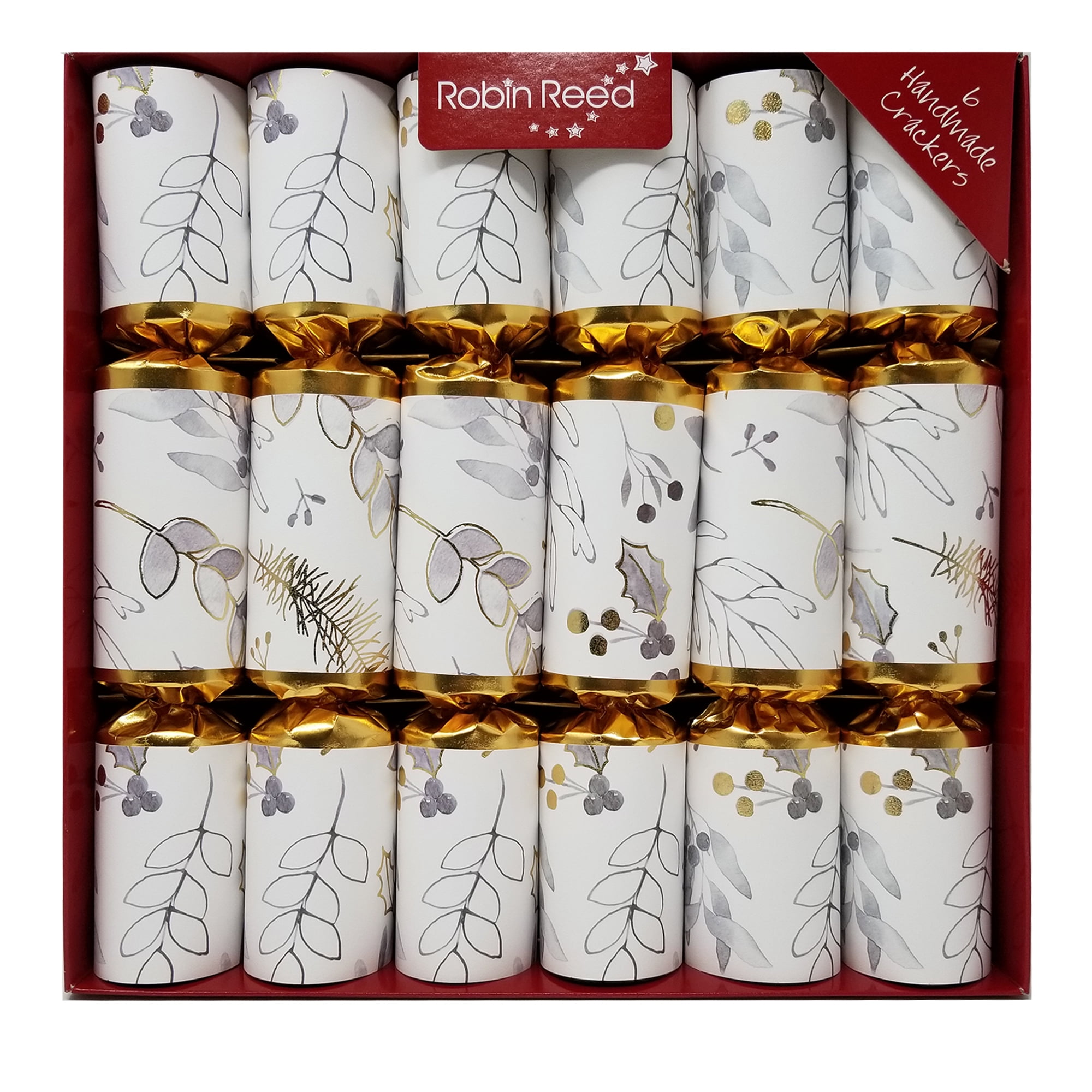Robin Reed Glitter Poinsettia Christmas Crackers Pack of 6