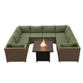 thumbnail image 1 of Chambers Bay Collection 9-Piece Aluminum Patio Conversation Set with Green Cushions and Square Fire Table, 1 of 1