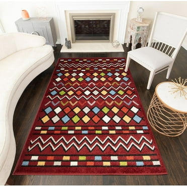 Rugs America Bradford KH10C Diamonds Red Tribal Moroccan red Area Rug, 5'x7'