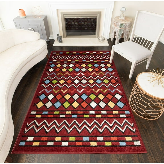 Rugs America Bradford KH10C Diamonds Red Tribal Moroccan red Area Rug, 5'x7'