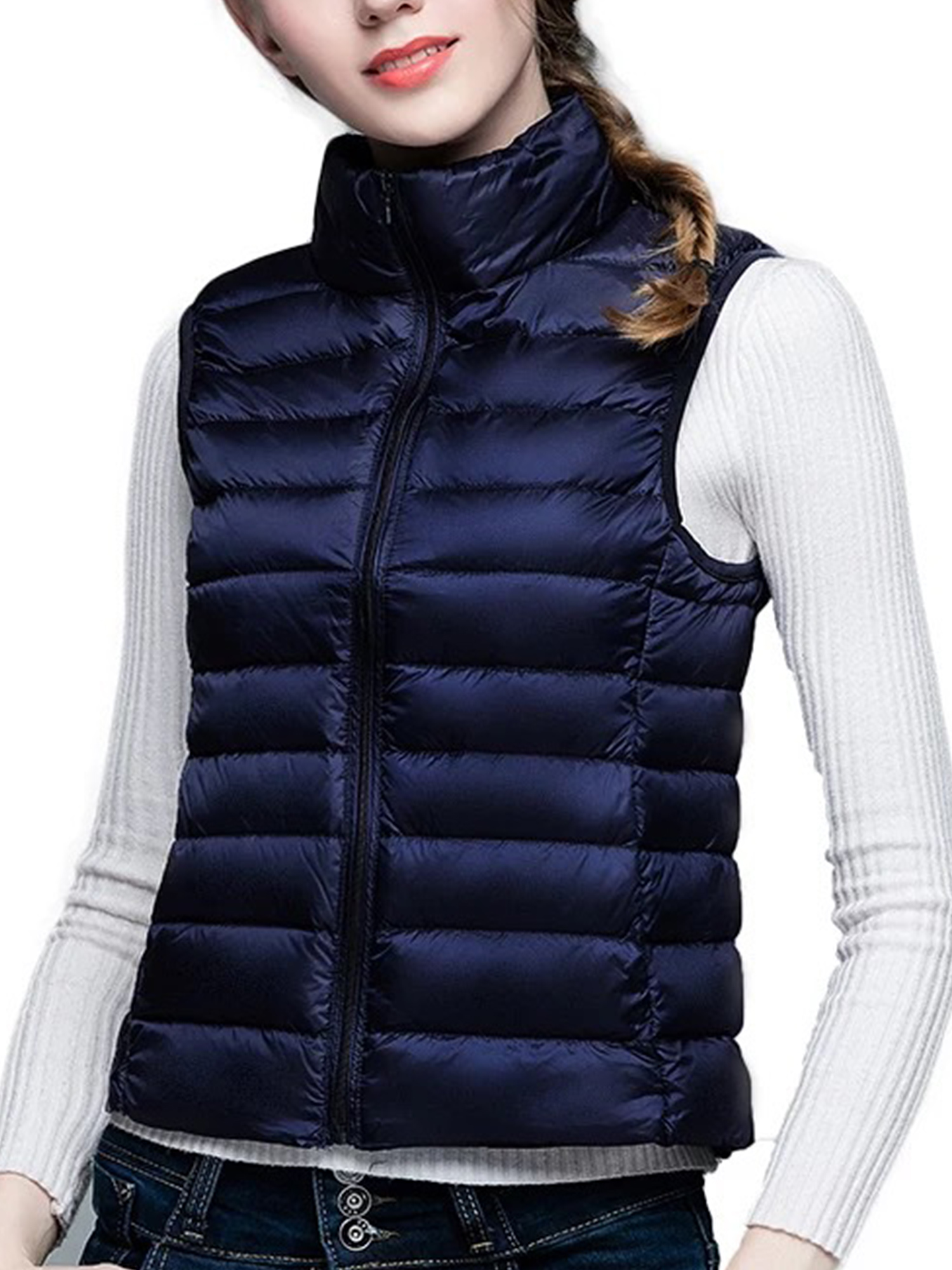 Plus Size Women Casual Stand-up Collar Zip Up Gilet Quilted Padded Vest Sleeveless Lightweight Packable Down Vest Jacket Ladies Fashion Winter Warm Puffer Outwear Vest - image 1 of 2