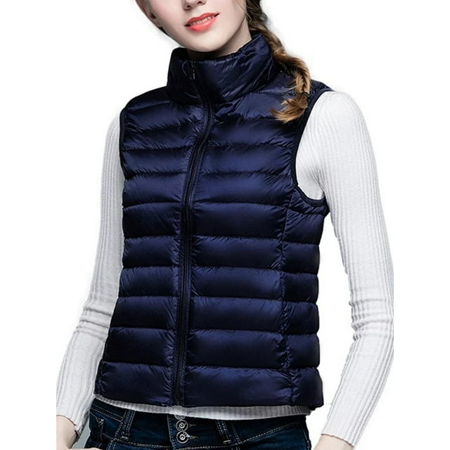 Plus Size Women Casual Stand-up Collar Zip Up Gilet Quilted Padded Vest Sleeveless Lightweight Packable Down Vest Jacket Ladies Fashion Winter Warm Puffer Outwear Vest