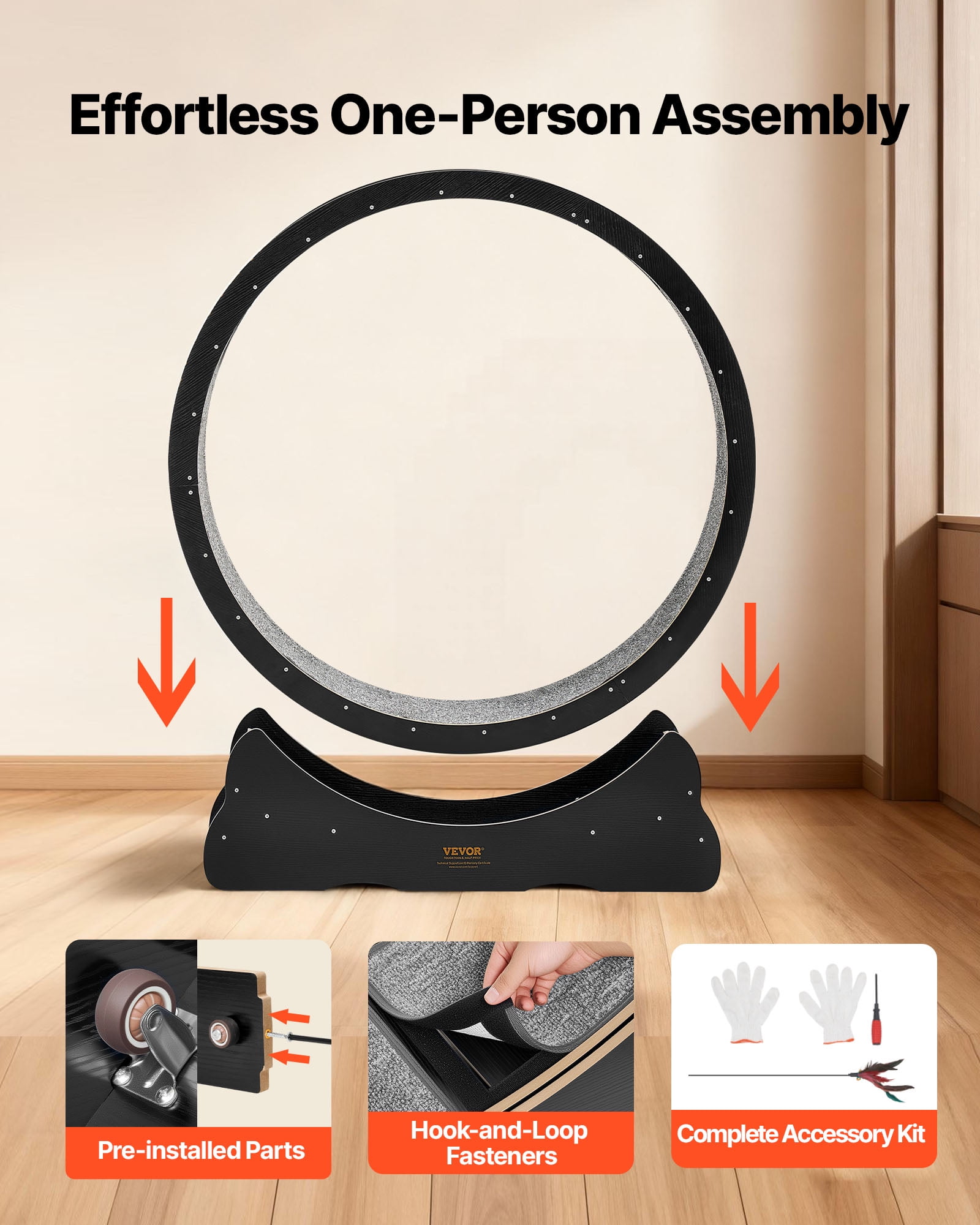 VEVOR Cat Exercise Wheel, 48 in Wooden Cat Running Wheel for Indoor Cats up to 28 lbs, Cats Treadmill with Carpeted Runway & Locking Mechanism, Quiet Kitten Sport Toys for Pets Fitness & Health