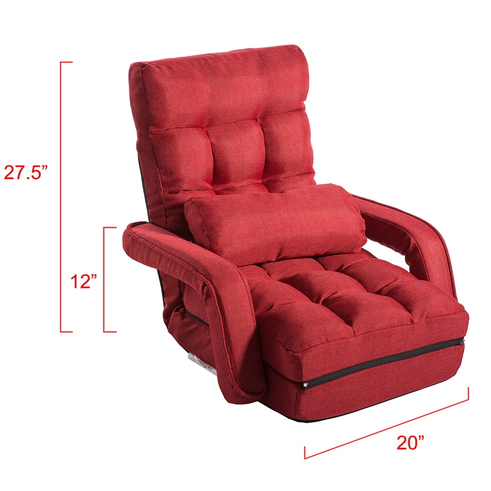 Kepooman Adjustable Folding Floor Sofa Chair with Armrests and a Pillow, Red Kepooman Adjustable Folding Floor Sofa Chair with Armrests and a Pillow, Red
