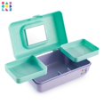 thumbnail image 4 of Caboodles Pretty in Petite caja de maquillaje, espuma de mar de dos tonos en lavanda, caja organizadora de plástico duro, 2 bandejas giratorias, espejo de moda, cierre seguro para un viaje seguro, 4 of 5