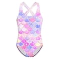 thumbnail image 4 of Shadoumai Girls Swimsuit One Piece Cutout Trim Wrap Tie Back Tankini Quick Drying Cute Printed Bathing Suit Swimwear with Cover Up Beach Skirt with Chest Pad, 4 of 5