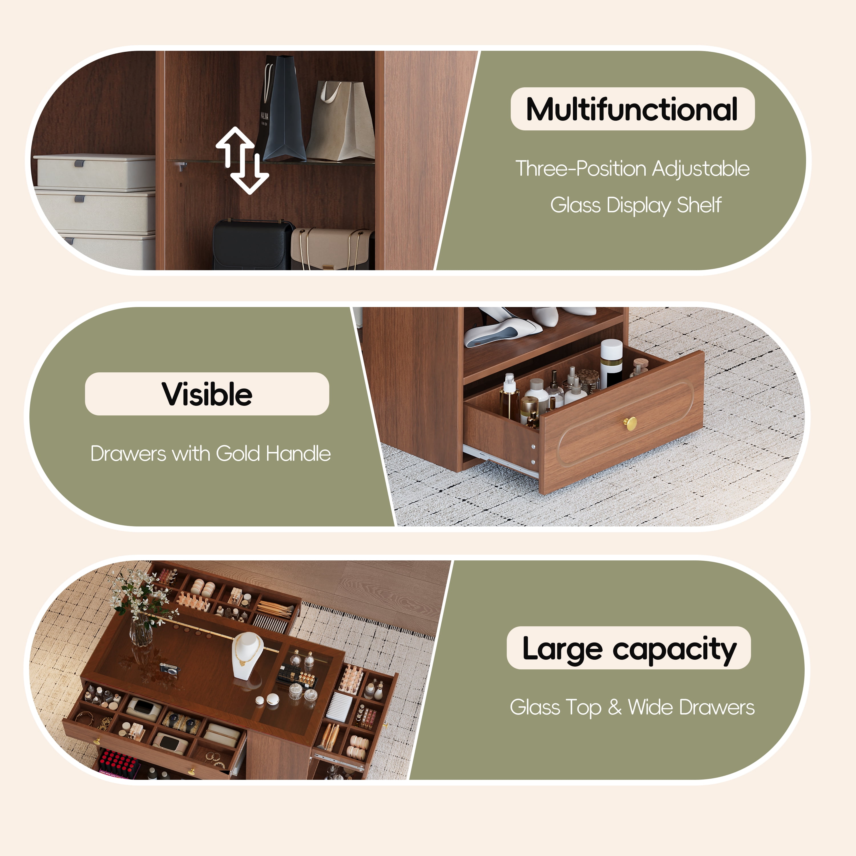 Euroco Modern Closet Island with Glass Display Top & 6 Drawers – Multifunctional Storage for Walk-in Closets, Bedrooms, and Retail Spaces