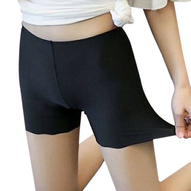 Minnieouse Ropa interior sin costuras de seda helada para mujer, pantalones elásticos de seguridad, pantalones cortos antiexposición Ropa interior negro Minnieouse FS7795-01