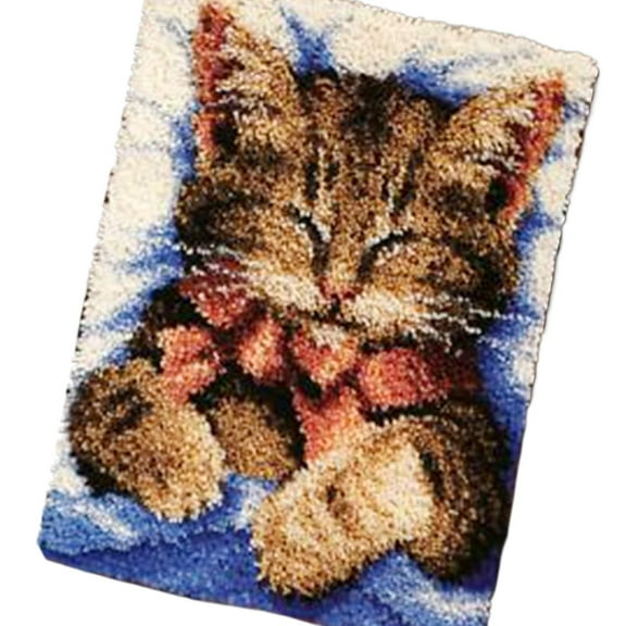 ShowNiceArt Latch Hook Rug Kits, Sleeping Cat | DIY Crochet Yarn Cushion for Home Decoration 50 × 38cm / 19.7 * 15.0 inches