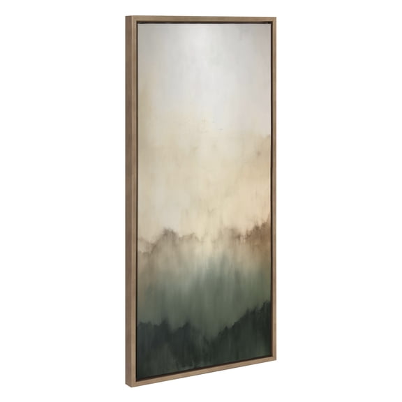 Kate and Laurel Sylvie Green Mountain Abstract I Framed Canvas Wall Art by Amy Lighthall, 18x40 Gold, Soft Mountain Landscape Art for Wall