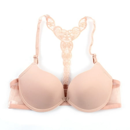 - EFINNY Women Sexy Smooth Lace Racer Back Front Closure Padded Push Up Bras