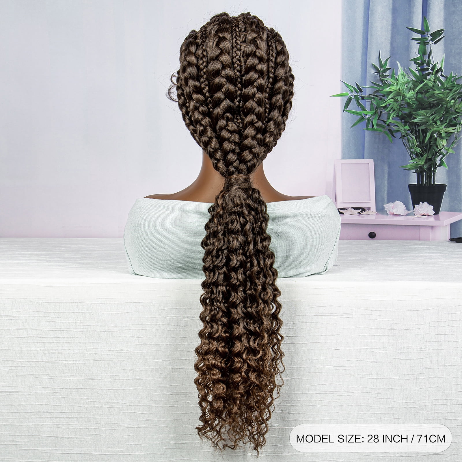 28 Inches Lace Frontal Synthetic Braided Wigs Lace Front Braided Ponytail Wig Natural Knotless with Baby Hair for Black Women Daily Use (1B/30 Color)