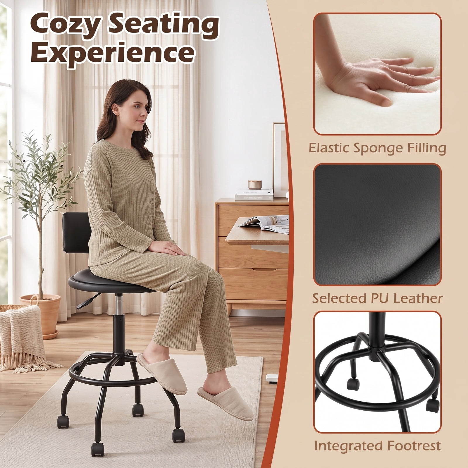 Furnibear Modern Swivel Height Adjustable Bar Stool with Backrest for Kitchen Island Counter Bar Pub Dining Home, Black