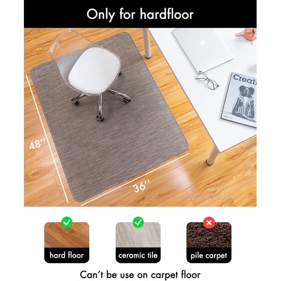 36"x48" Soapstone Office Chair Mat for Hardwood & Tile, Non-Slip PVC Floor Protector for Desk Chairs, Heavy Duty Rolling Chair Mat