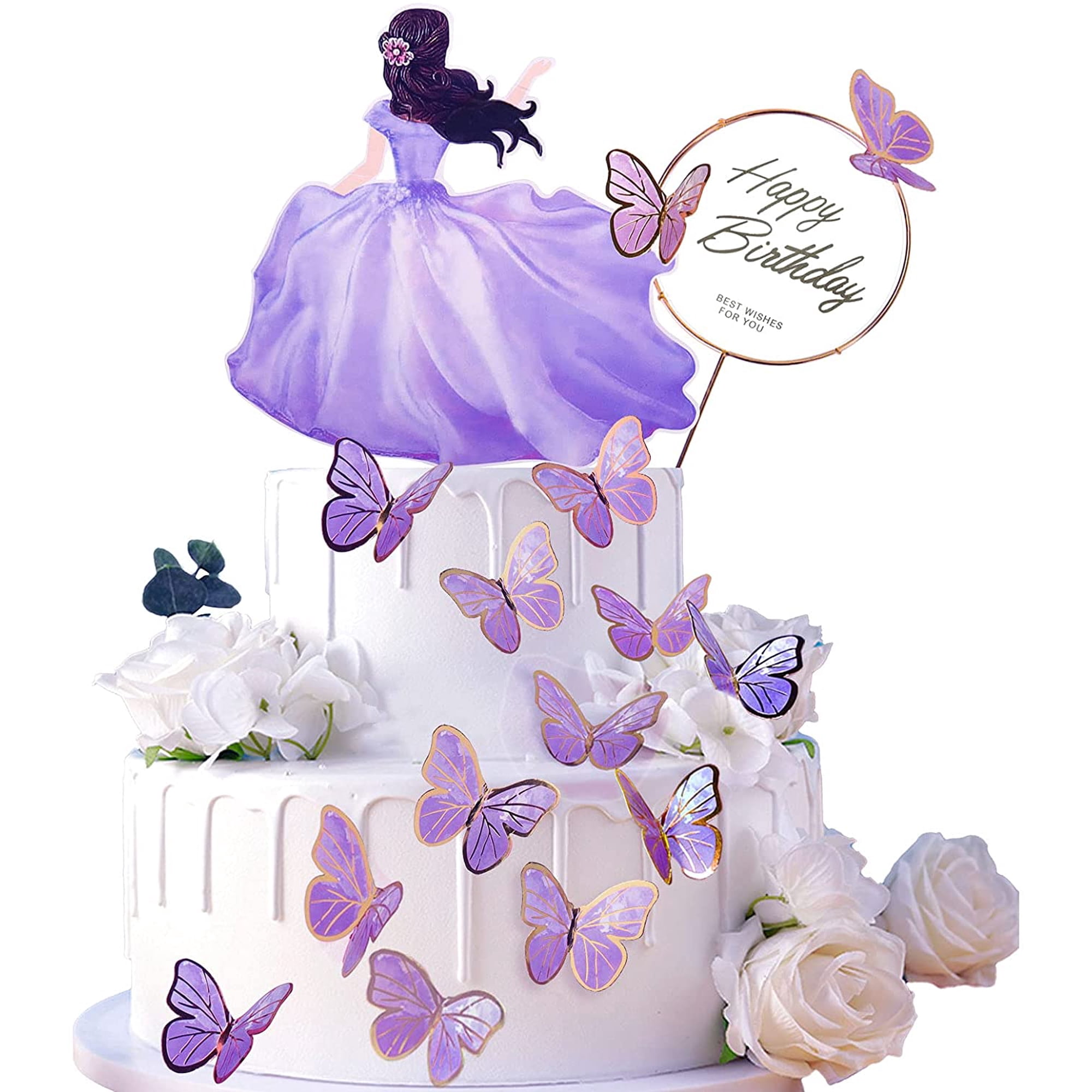 Happy Birthday Cake Topper - Purple Acrylic Sign For Birthday Party Decor (4.7" X 6.8")