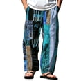 thumbnail image 2 of SGFCWSX Mens Harem Pants Patchwork Elastic Waist Drawstring Pockets Loose Boho Hippie Beach Casual Pants Light Blue Size L, 2 of 9