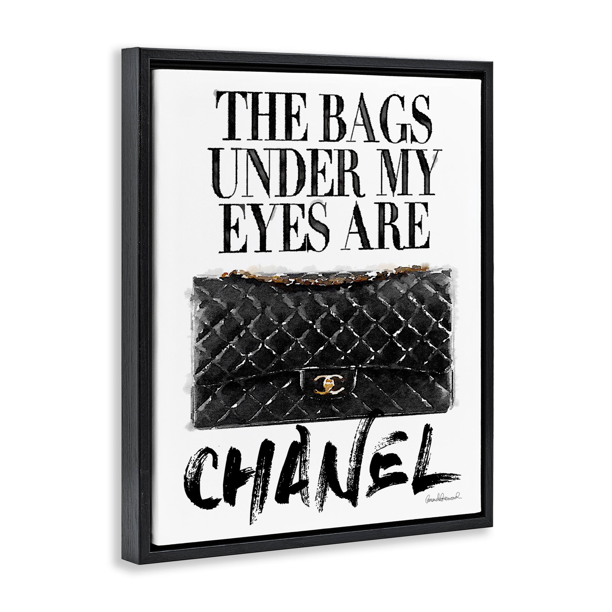Stupell Industries Glam Bags Under My Eyes Black Bag Jet Black Framed Floating Canvas Wall Art, 24x30, by Amanda Greenwood