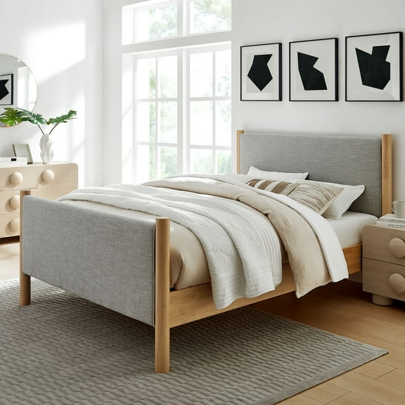 Modway Maven Full Size Fabric Upholstered Platform Bed in Wheat Oak