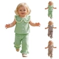 thumbnail image 5 of Gbsyewxs Outfit Set For Girls 2 Piece Crew Neck Sleeveless Plaid Print Tops And Pants Set Comfortable Summer Kids Clothes Size 18-24 Months Khaki, 5 of 5