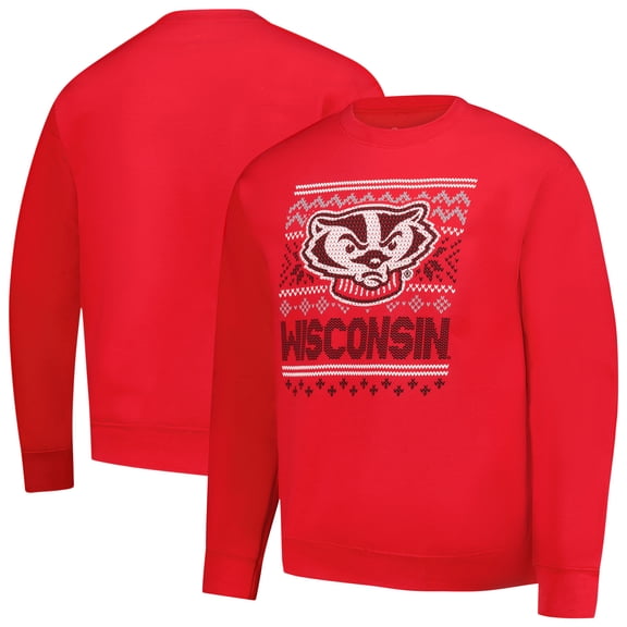 Men's  Red Wisconsin Badgers Holiday Fleece Sweatshirt