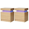 thumbnail image 3 of Hommpa LED Nightstand Set of 2, Modern High Gloss Bedside Table 2 Drawers Cabinet Storage Woodgrain Color, 3 of 10