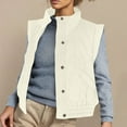 thumbnail image 2 of qolati Womens Puffer Vest Cropped Lightweight Button Down Quilted Vest Scrunch Stand Collar Sleeveless Padded Gilet Coat with Pockets Beige XL 10, 2 of 8