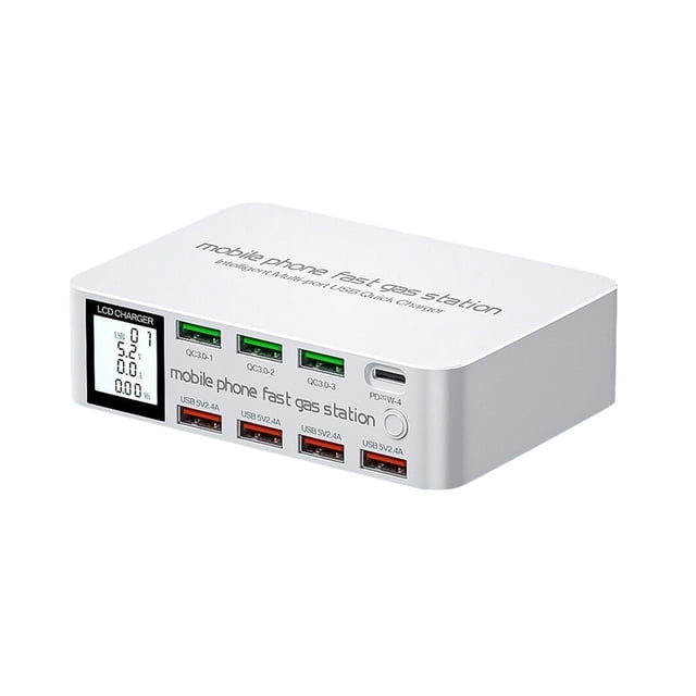 100W USB Charging Station With 3 QC3.0 Quick Charge USB Port 20W PD USB Type C Port LCD Display Fast Charger ,Portable Station
