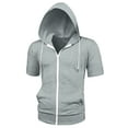 thumbnail image 5 of Unique Bargains Men's Short Sleeve Solid Color Zip Up Sport Hoodies 2XL Gray, 5 of 6
