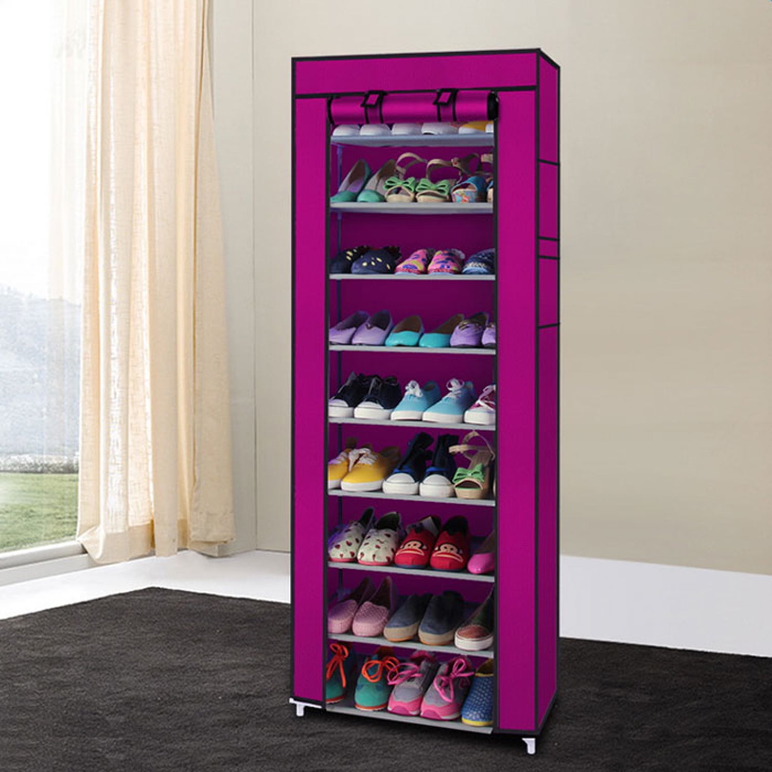 10 Tier 9 Shelf Shoe Rack Saving Storage Closet Cabinet Organizer Dustproof Pink 