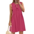 thumbnail image 2 of Hyknon Robes d'Été pour Femmes Mode Couleur Unie Col Rond Sans Manches Robes Plissées Fluides Amples Sans Manches avec Poches, 2 of 5