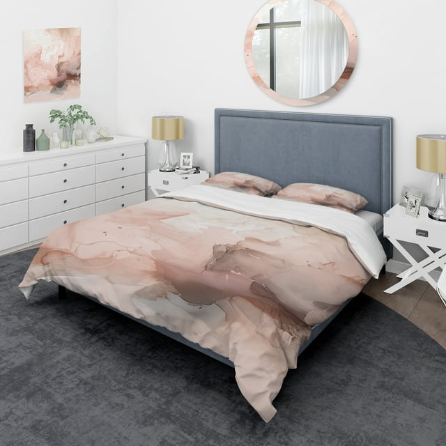 Designart "Delicate Marble Pink Abstract I" Ensemble de Literie Abstrait - Abstrait Marble Pink Ensemble de Lit Abstrait avec 2 Impostes