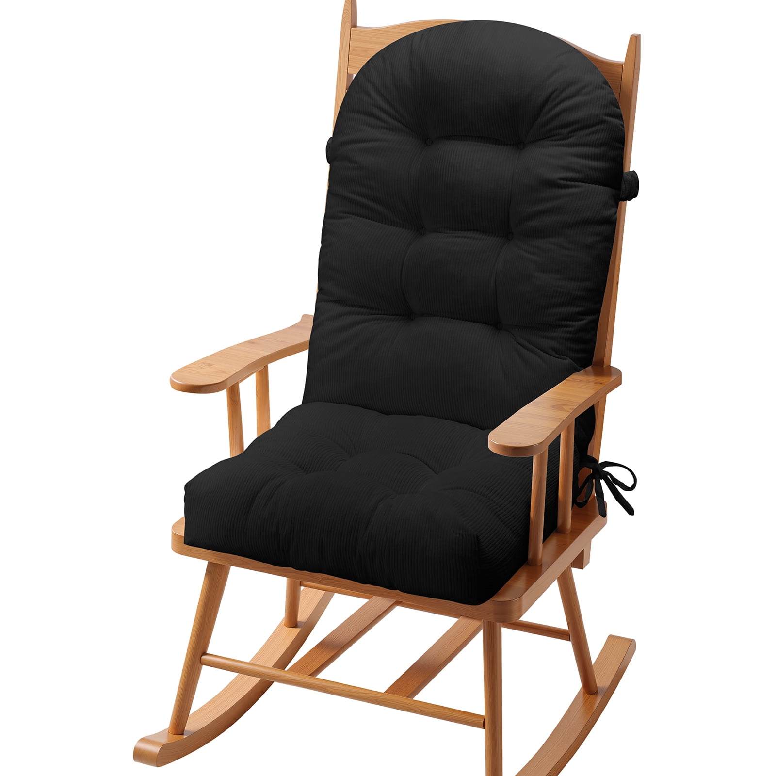 Millsilo Rocking Chair Cushion Set 44" x 19" x 4", High Back Tufted Cushion, Soft Breathable Corduroy Fabric, Non-Slip, Black