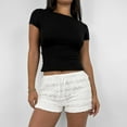 thumbnail image 2 of OSOLU Solid Color Women Lace Mini Skirt Low Rise Micro Skirt Asymmetrical Ruffle Hem Flared Short Pettipants Trousers Everyday Comfort Versatile Bottoms, 2 of 9