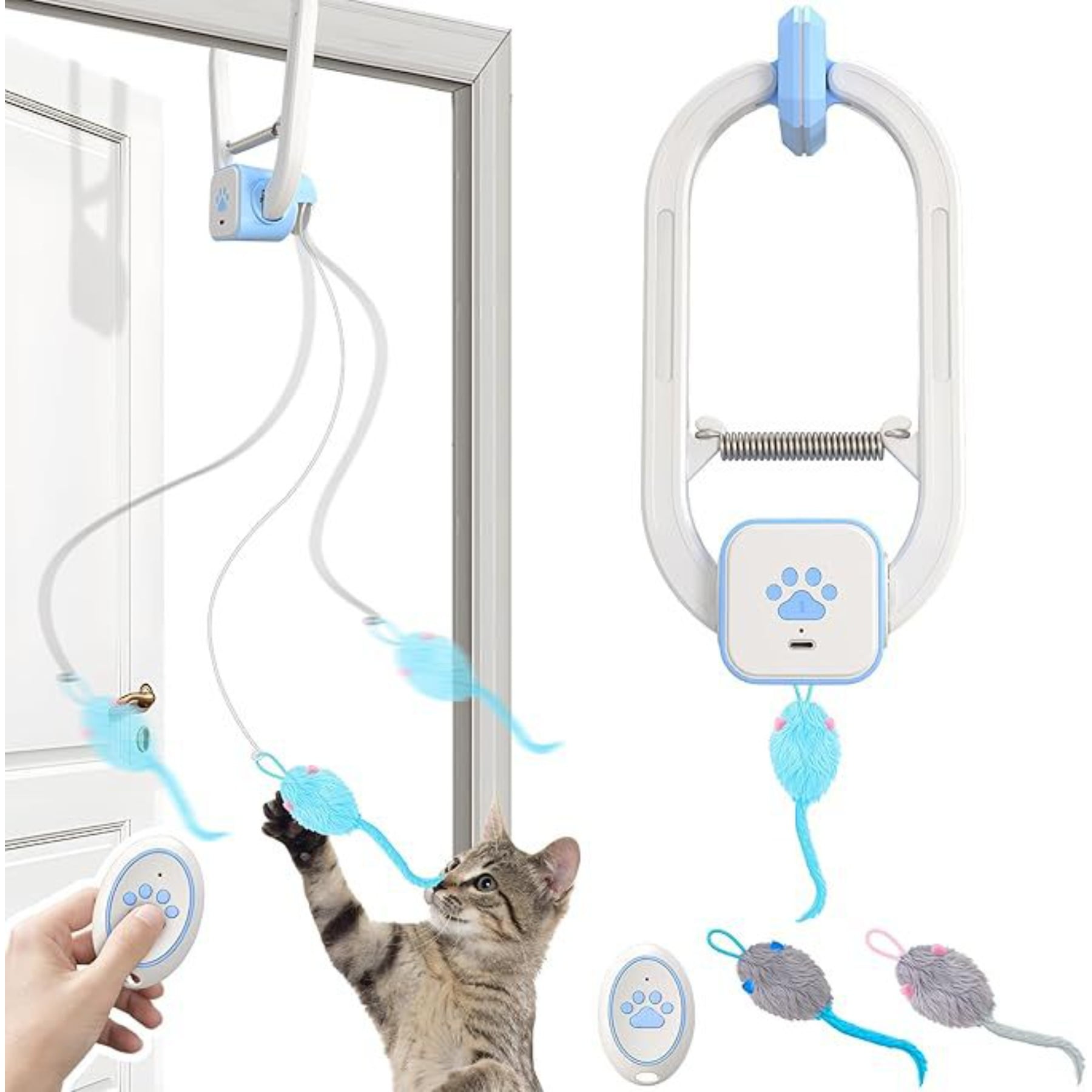 Remote Control Cat Toy Electric Bouncing Mouse Yo Yo with Door Clip for Active Cats Playtime