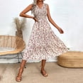 thumbnail image 4 of Vestido de Verano de las Mujeres Elegante Impreso sin Mangas Cuello en V Vestido Casual de Línea para Diario Y Fiestas, 4 of 6