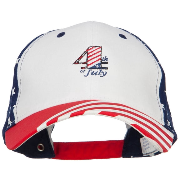 4th of July Embroidered Constructed USA Flag Cap - White OSFM