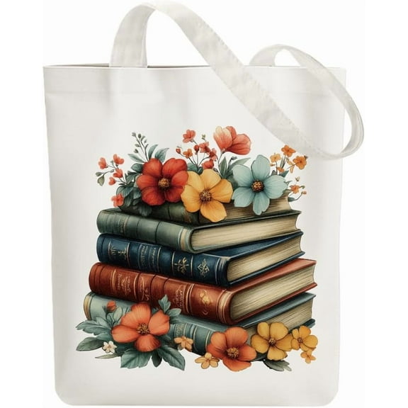 Colorful Canvas Tote Bag Flower Reusable Cotton Bag for Women Durable Cloth Shoulder Bags with Zipper Pockets for Shopping Vacation Work Gym