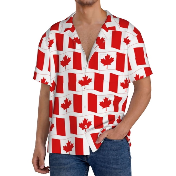 Fotbe Canada Camisa Estampada de Manga Corta para Hombre, Casual de Verano, Estilo Playero, Sin Arrugas-Large