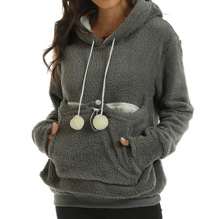 Bmisegm Women Autumn Winter Thick Hoodie Large Pocket Solid Color Pet Womens Hoodies and Sweatshirts Dark Gray XXL