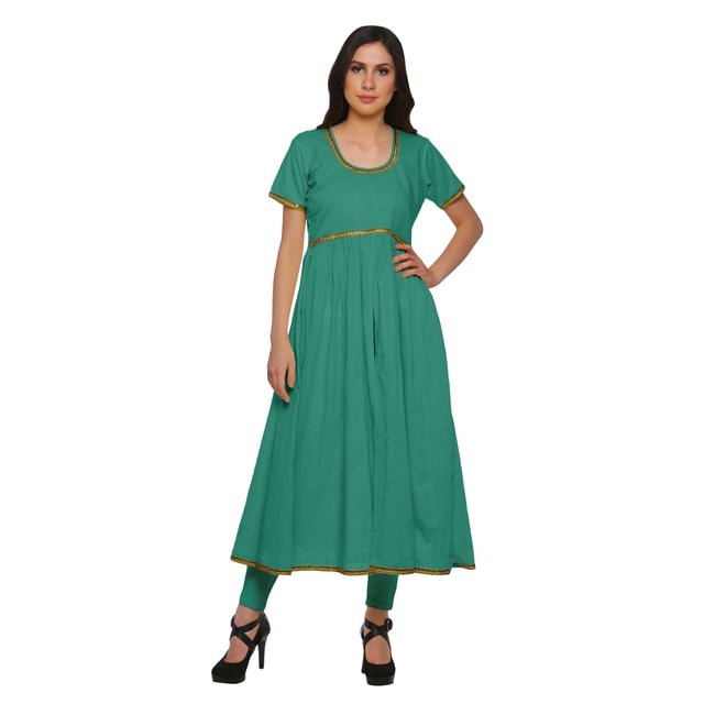 Moomaya Cotton Dress For Women Casual Summer Front Slit Solid Short Sleeve Kurta