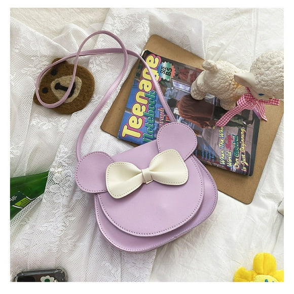 Little Girls Mini Crossbody Shoulder Bag Coin Purse Handbag with Cute Mouse Ear Bowknot - Purple,L