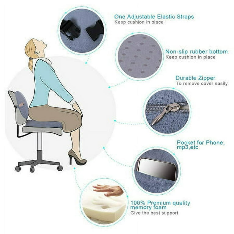 B3LMHCV HUISILK Seat Cushion for Office Chair - 100% Pure Memory Foam Car Seat  Cushion - Tailbone Pain Relief Cushion - Coccyx