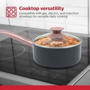 Holstein Housewares 2.5QT Ceramic Non-Stick Saucepan, Easy to Clean Ceramic Coating, Stainless Steel Handles, Glass Lid. Multipurpose Kitchen Cooking Pot, Grey Rose Gold