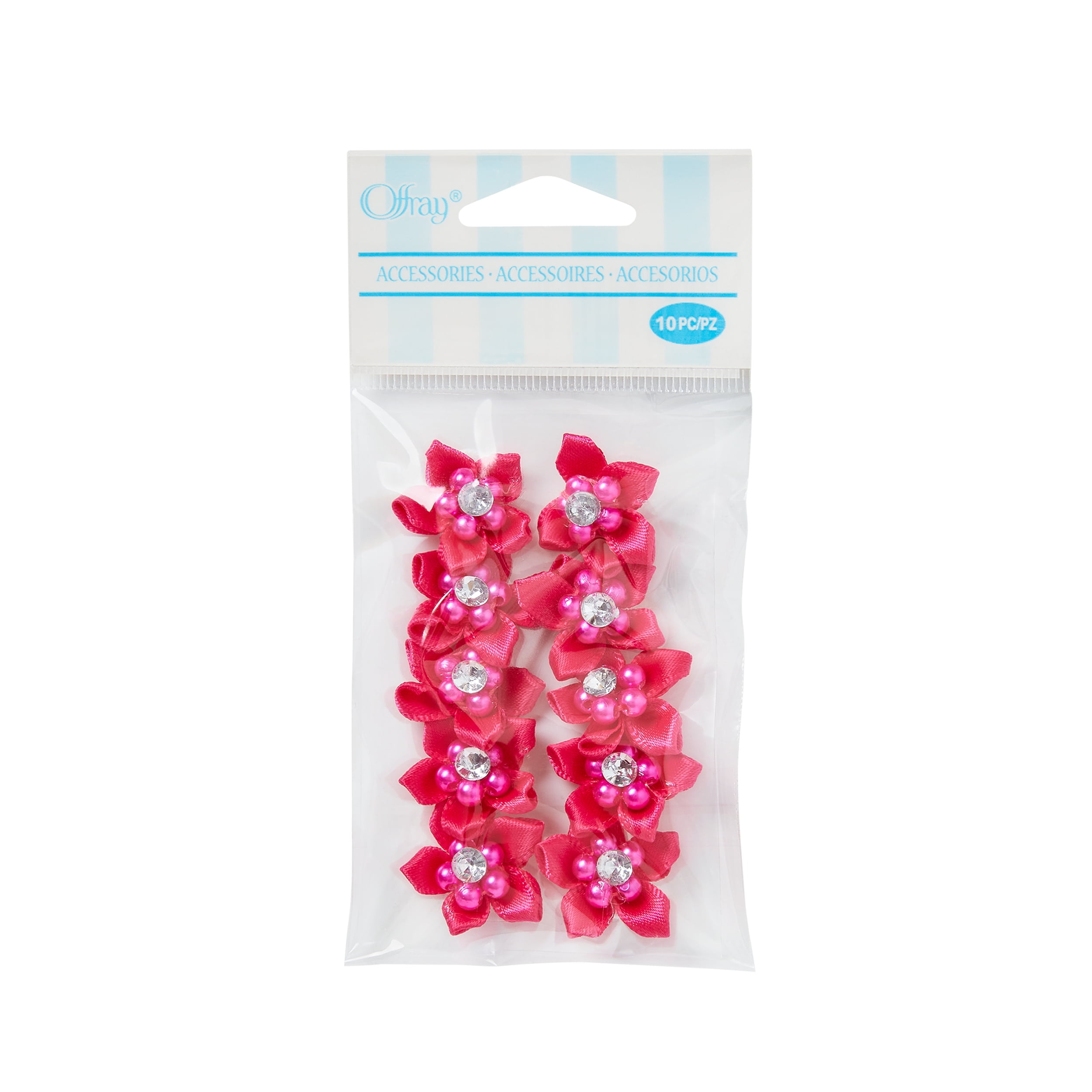 Offray Hot Pink 3/4 inch Value Pack 5 Petal Gem Flower Accessory for Wedding, Hair Clips, and Scrapbooking, 10 Pieces, 1 Package