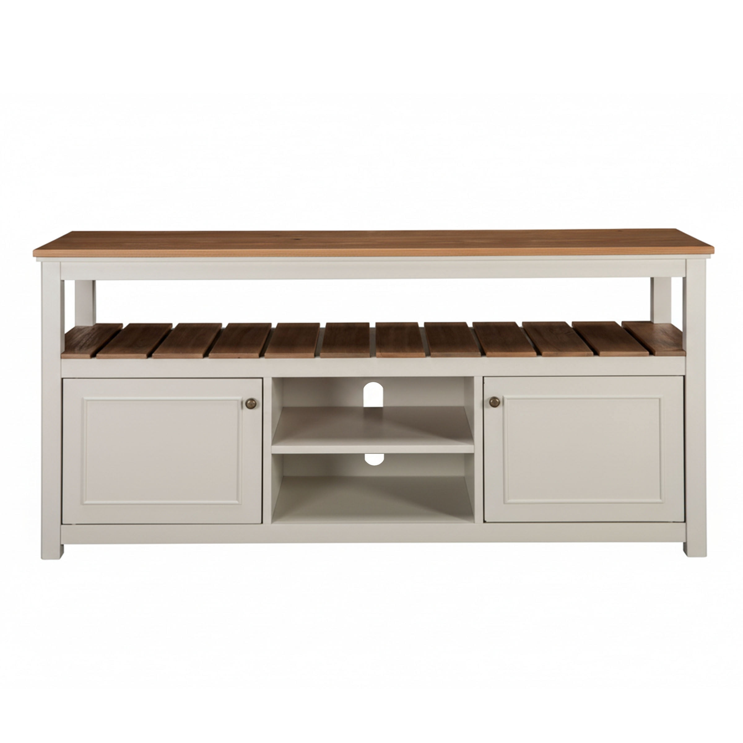 Alaterre Furniture Savannah TV Stand with Storage - Accommodates 60 Inch Flat Screen TVs - Entertainment Center - Coastal and Modern Farmhouse Living Room Furniture (Ivory)