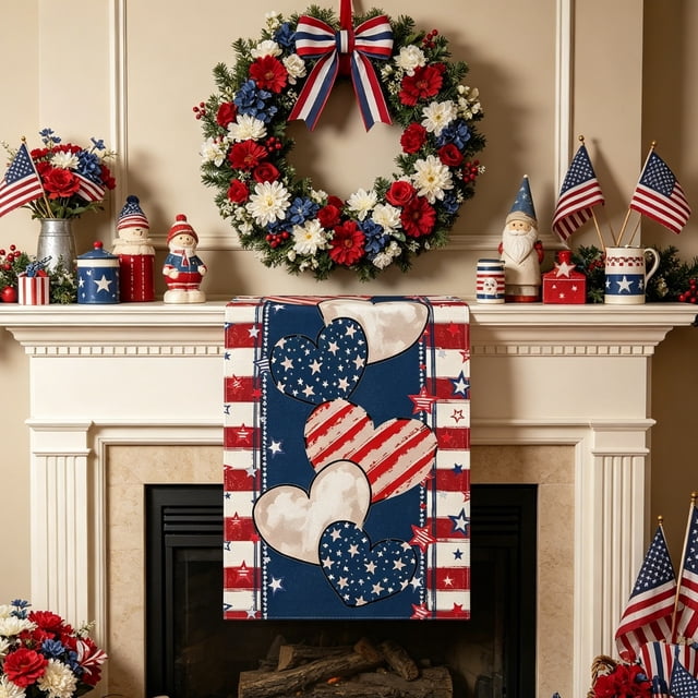 Polyester Patriotic Table Runner, Red White Blue Star Independence Day Décor for Dining Table, 183 x 33 cm, Multicolor, 1-Piece