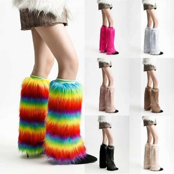 QLEICOM Leg Warmers,Socks for Women,Women Assorted Color Boot Socks with Faux Fur Cuff and Slouchy Mid-Calf Knit Patterned Leg Warmers Add Fashion Warmth To Your Winter Boots Multicolor