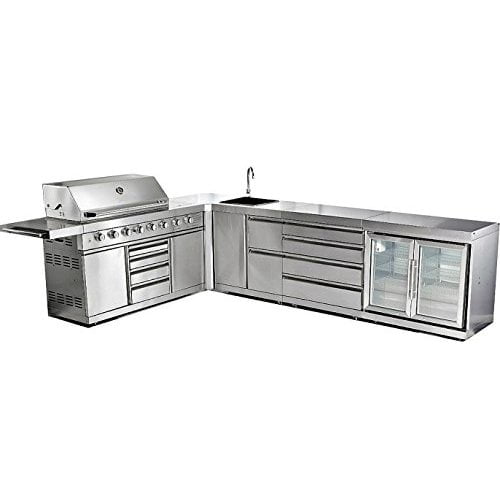Bbq Gas Grill 5 Pc Modular 15 Foot Island Outdoor 8 Burners Rotisserie Kit Sink Station 2 Door Wine Cooler Fridge 430 Stainless Steel Black Marble Top Fuel Natural Or Lpg Model Wp5pcgssl Com Bbq Gas Grill 5 Pc Modular 15 Foot, Outdoor Kitchen Island Kits