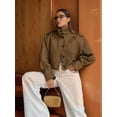 thumbnail image 5 of Womens Cropped Jacket Batwing Sleeve Trendy Casual Short Trench Coats Button Up Outerwear Khaki S, 5 of 9