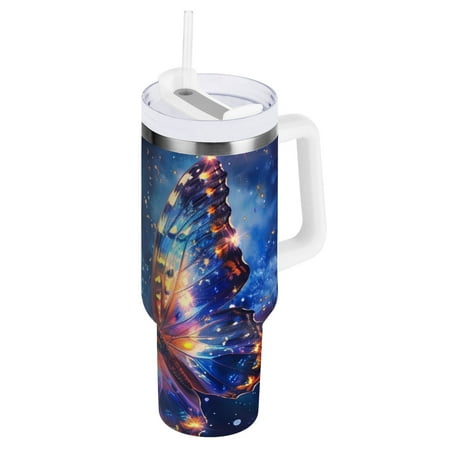 

JSTEL Butterfly in Blue Galaxy 30 oz Tumbler Stainless Steel Water Bottle Vacuum Insulated Cup with Straw Lid & Handle For Travel Car Cup Holder